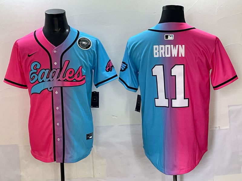 Men 2025 Philadelphia Eagles 11 Brown Blue pink Nike Limited NFL Jersey style 09